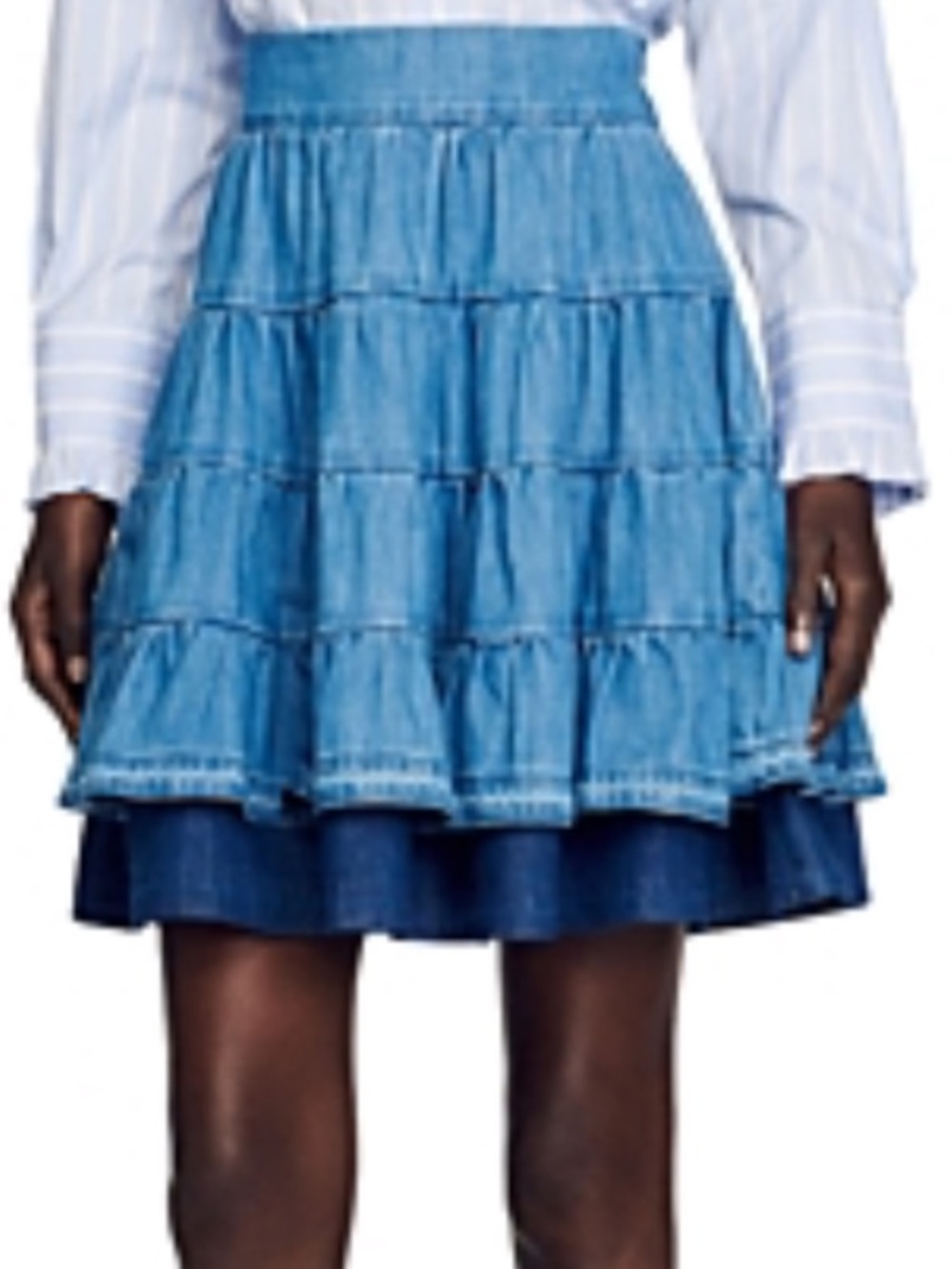 SANDRO NEW fanfan denim ruffle tiered western skirt US SZ S/4